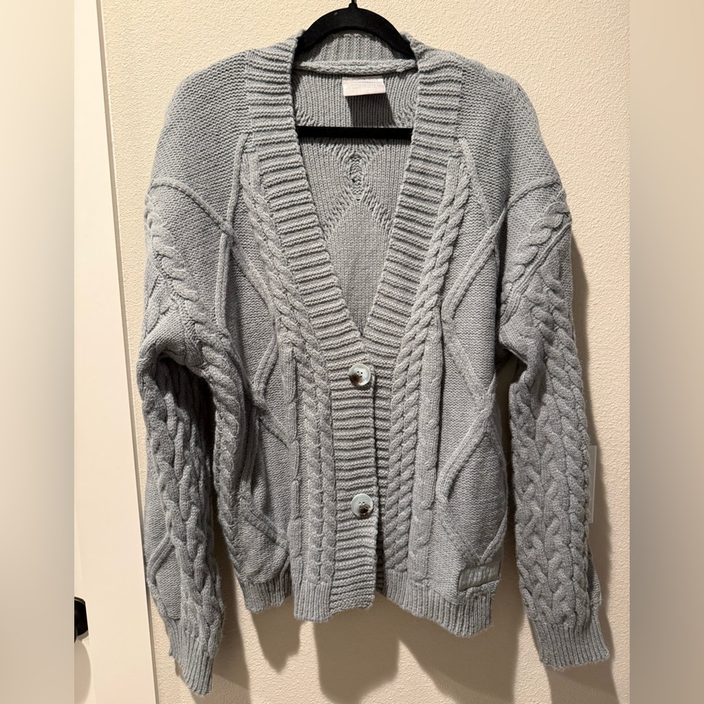 Taylor Swift TTPD Light Gray Cable Knit Button Cardigan